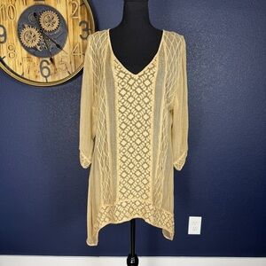 Yauvan Sheer Beige Swim Coverup Tunic, Size Large